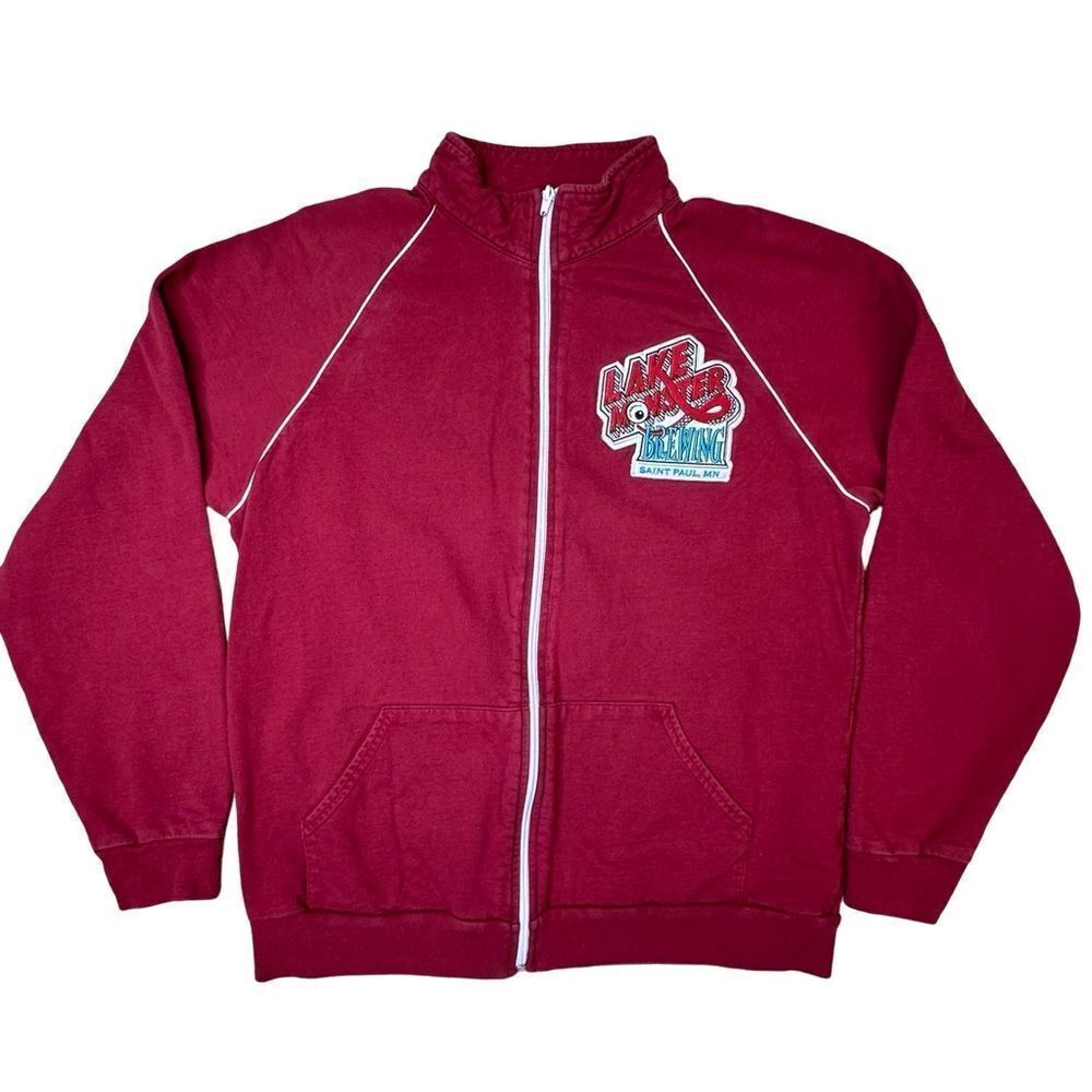 LAKE MONSTER BREWING Ca Fleece Red Zip Front Sweatshirt Size Medium